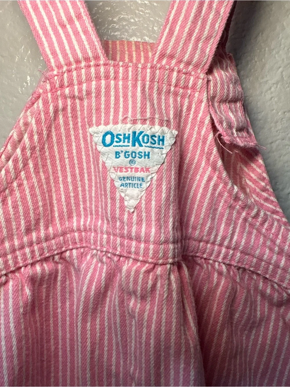 Vintage USA OshKosh B'gosh Pink Striped 100%Cotton Overalls Baby Girl 18 Months